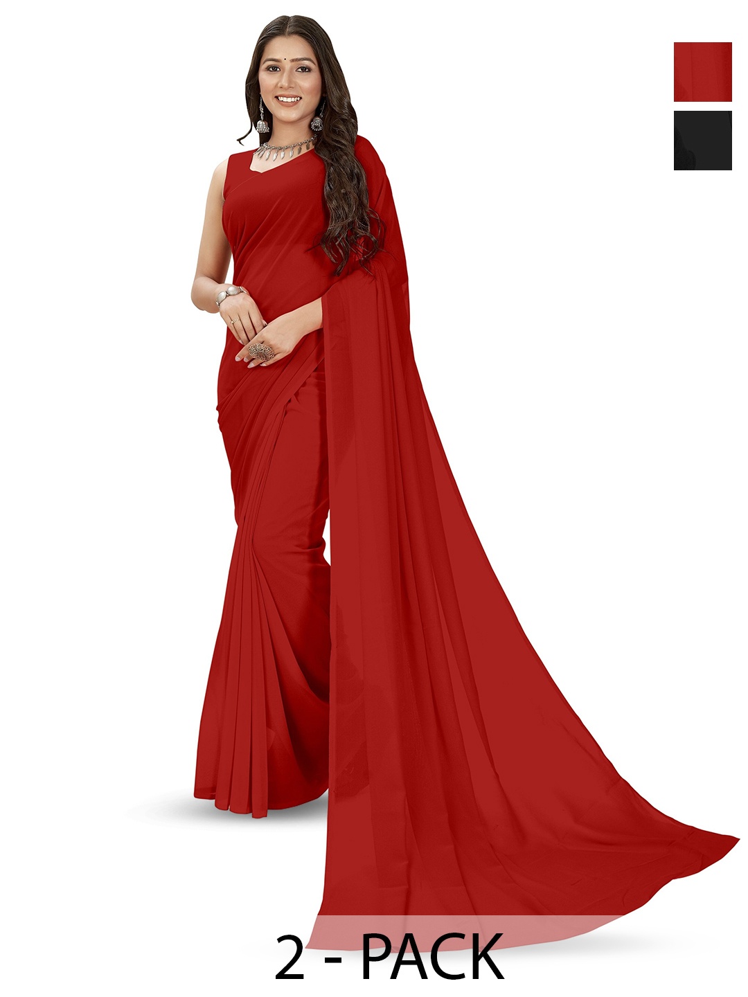 

ANAND SAREES Selection Of 2 Poly Georgette Sarees, Maroon
