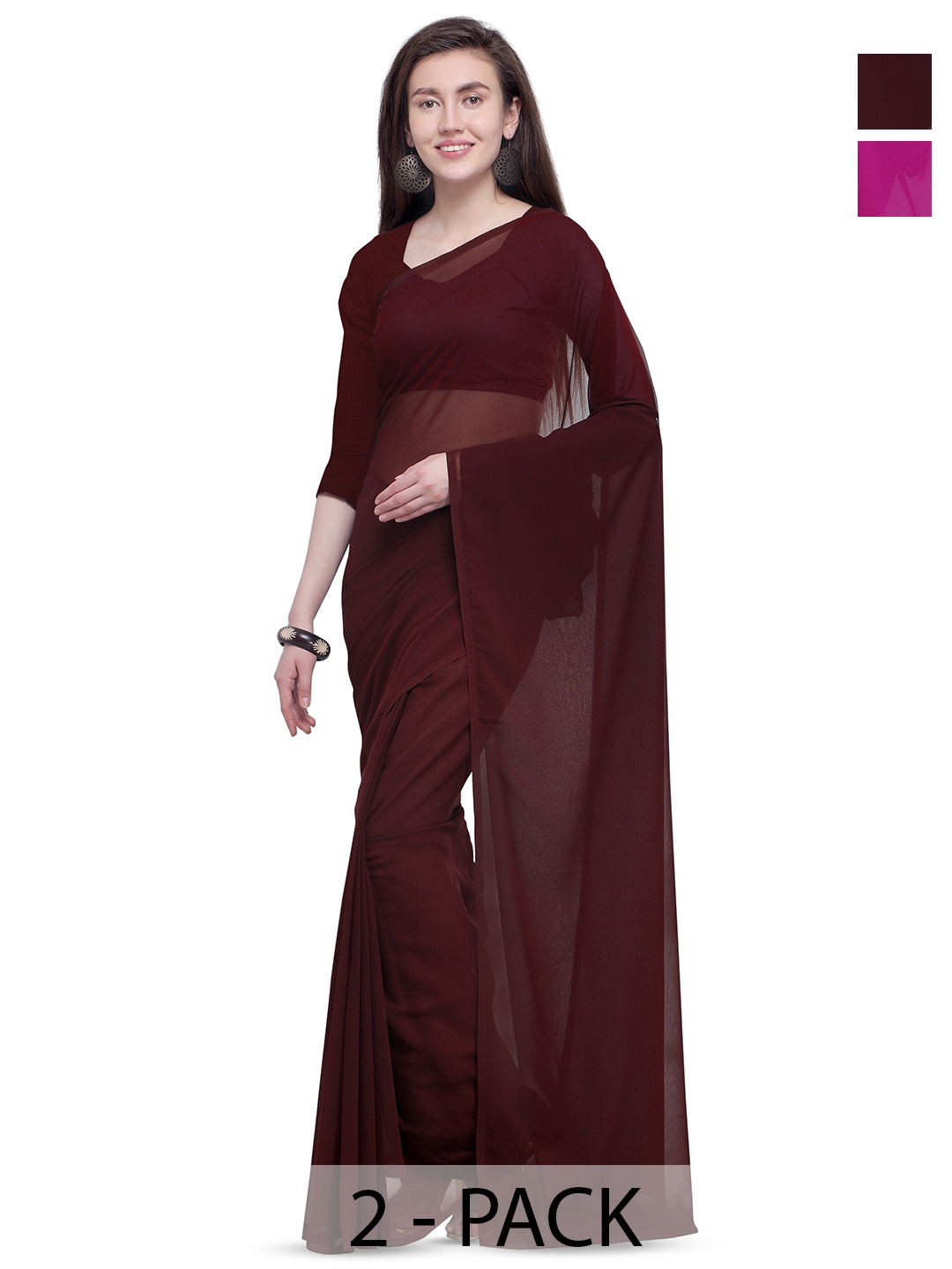 

ANAND SAREES Selection Of 2 Poly Georgette Sarees, Pink