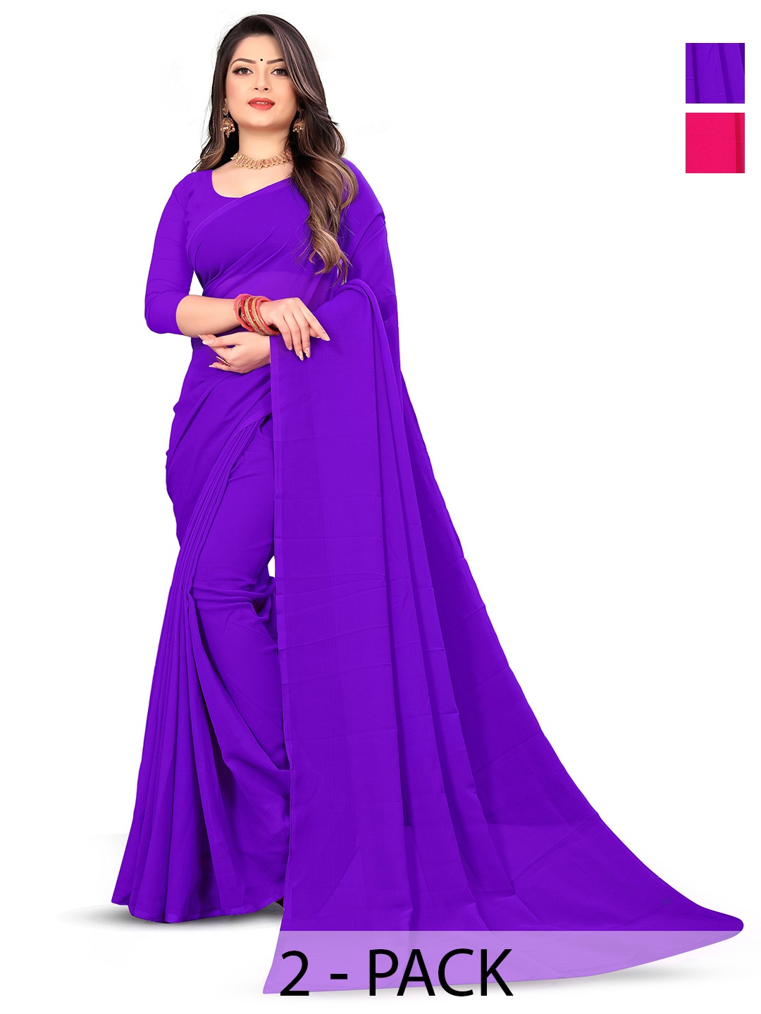 

ANAND SAREES Selection Of 2 Poly Georgette Sarees, Lavender