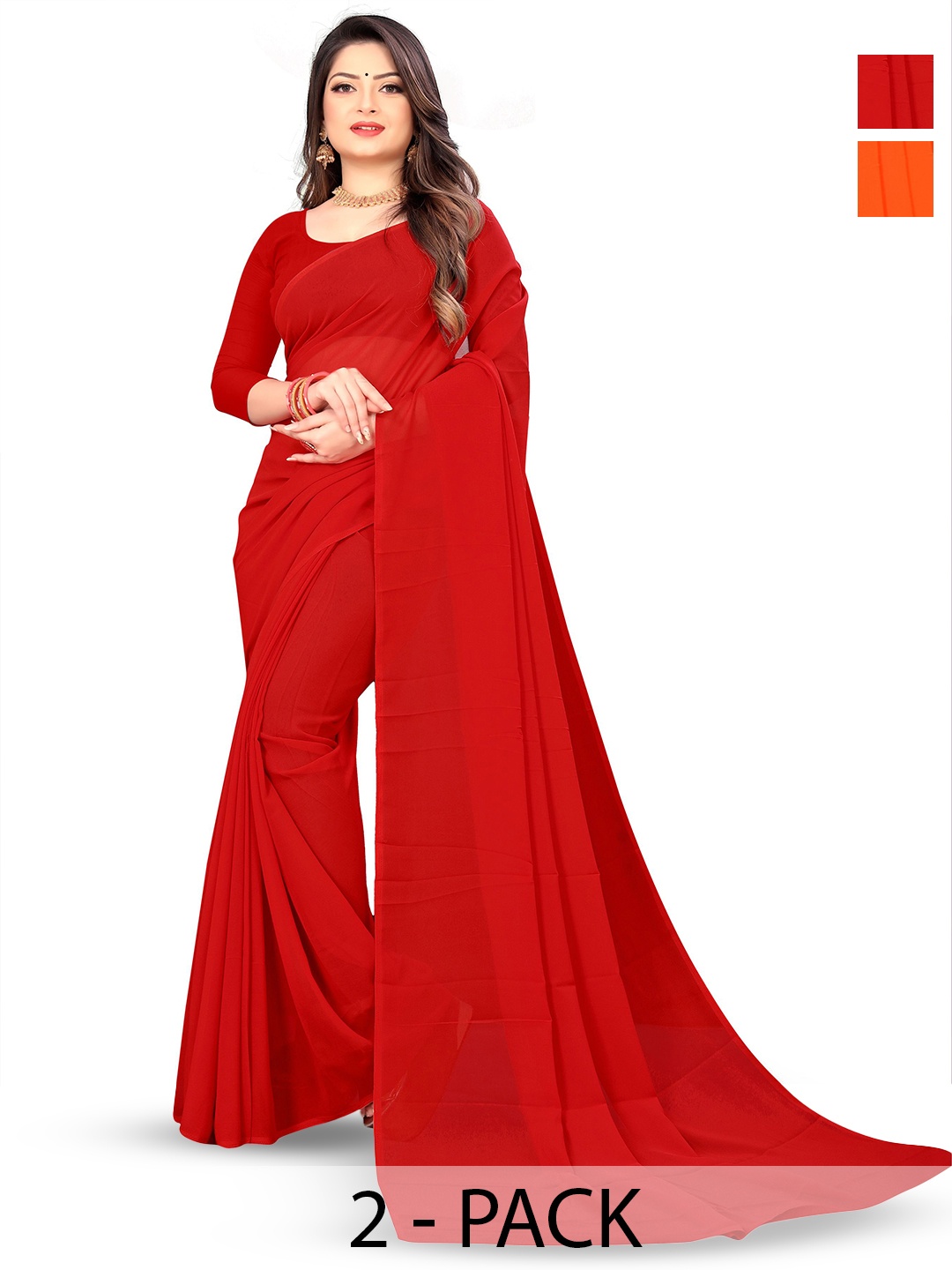 

ANAND SAREES Selection of 2 Sarees, Red