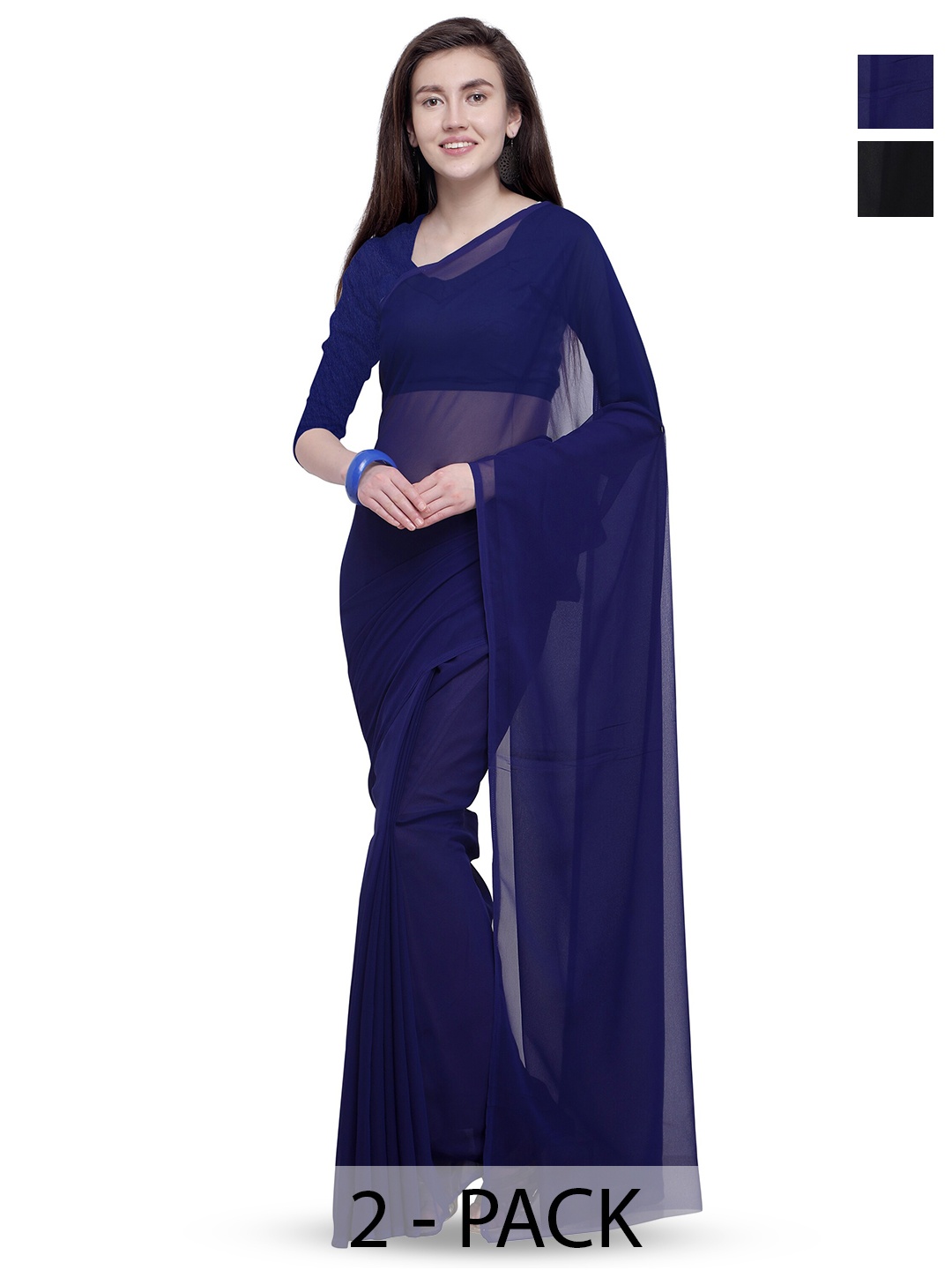 

ANAND SAREES Selection Of 2 Poly Georgette Sarees, Black