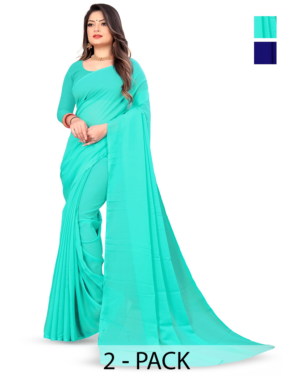 

ANAND SAREES Selection of 2 Sarees, Turquoise blue