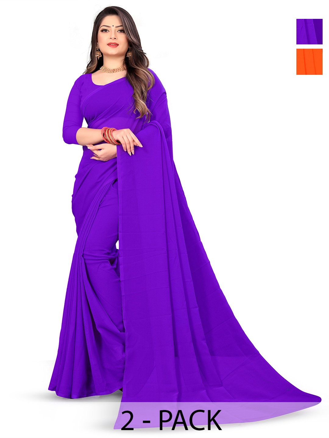 

ANAND SAREES Selection Of 2 Georgette Sarees, Purple