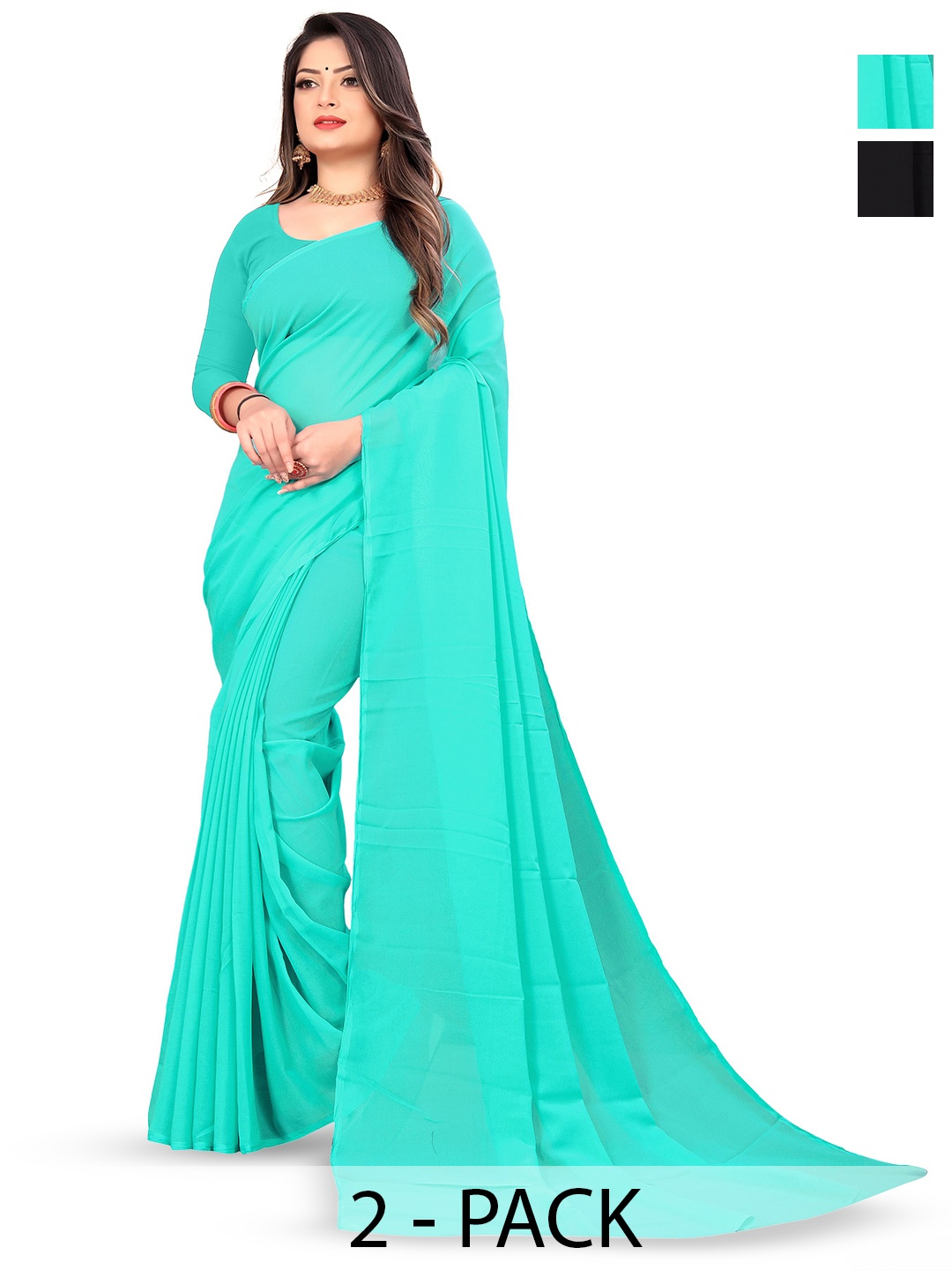 

ANAND SAREES Selection of 2 Sarees, Turquoise blue