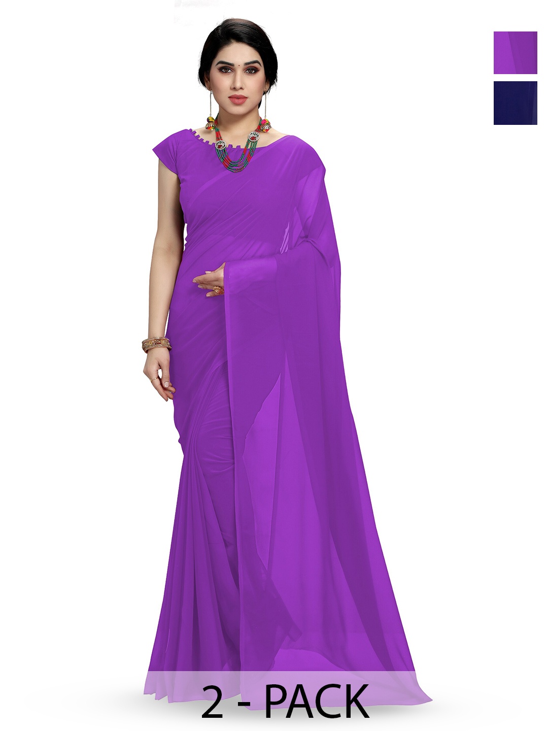 

ANAND SAREES Selection Of 2 Poly Georgette Sarees, Purple