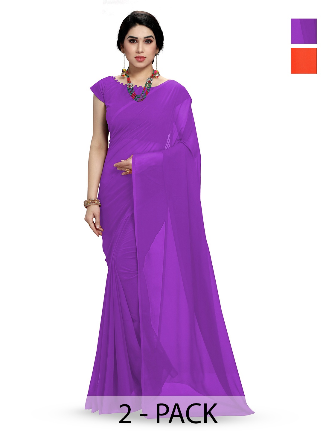 

ANAND SAREES Selection Of 2 Georgette Sarees, Red