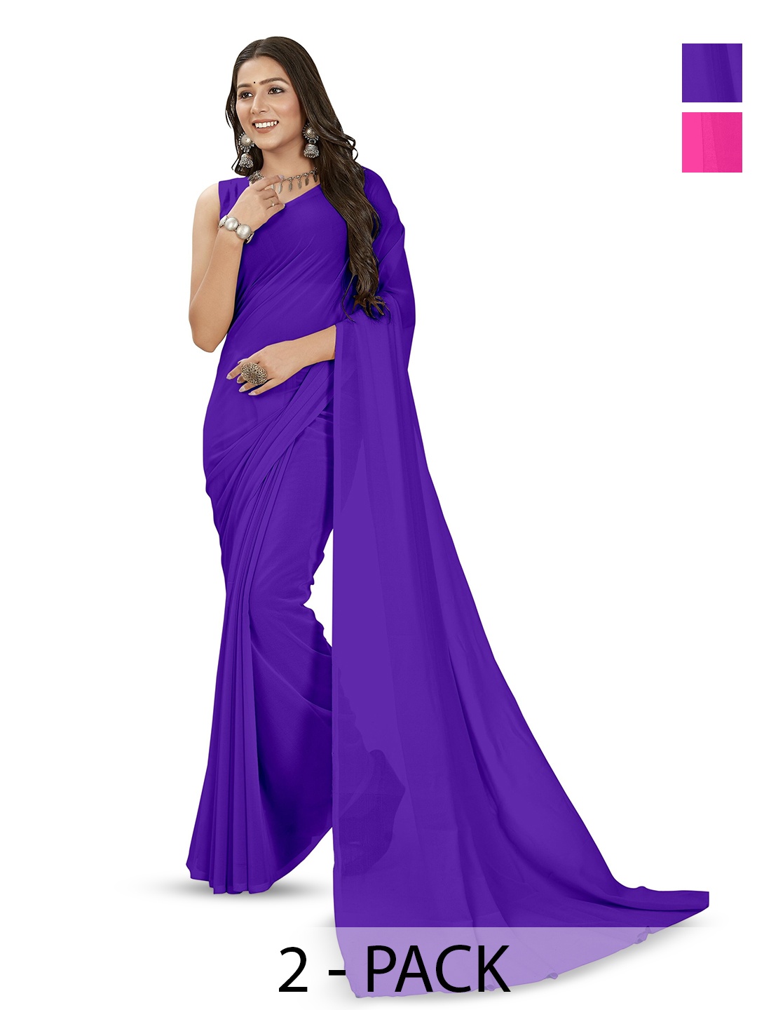 

ANAND SAREES Selection Of 2 Poly Georgette Sarees, Pink