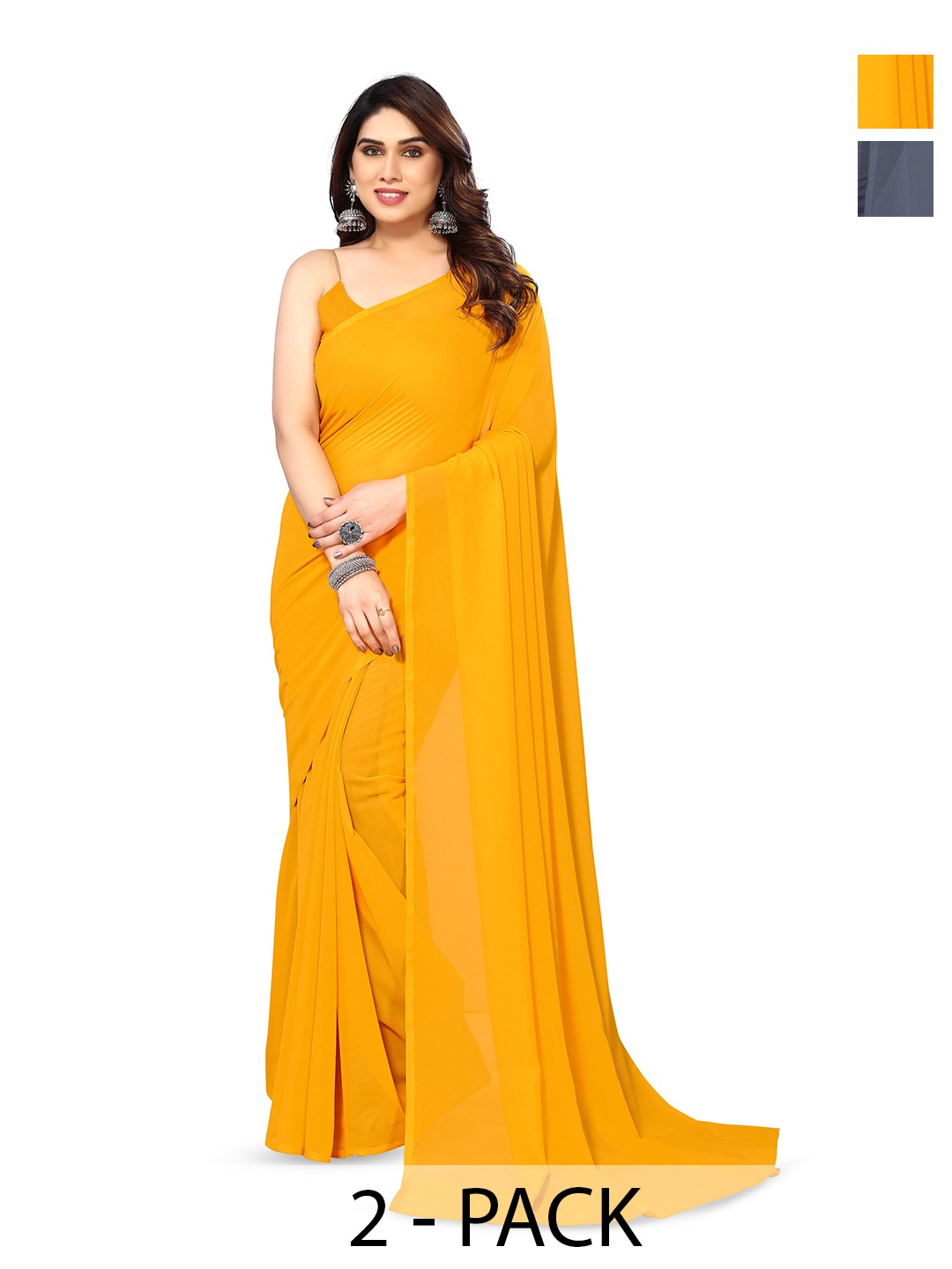 

ANAND SAREES Selection Of 2 Georgette Sarees, Yellow