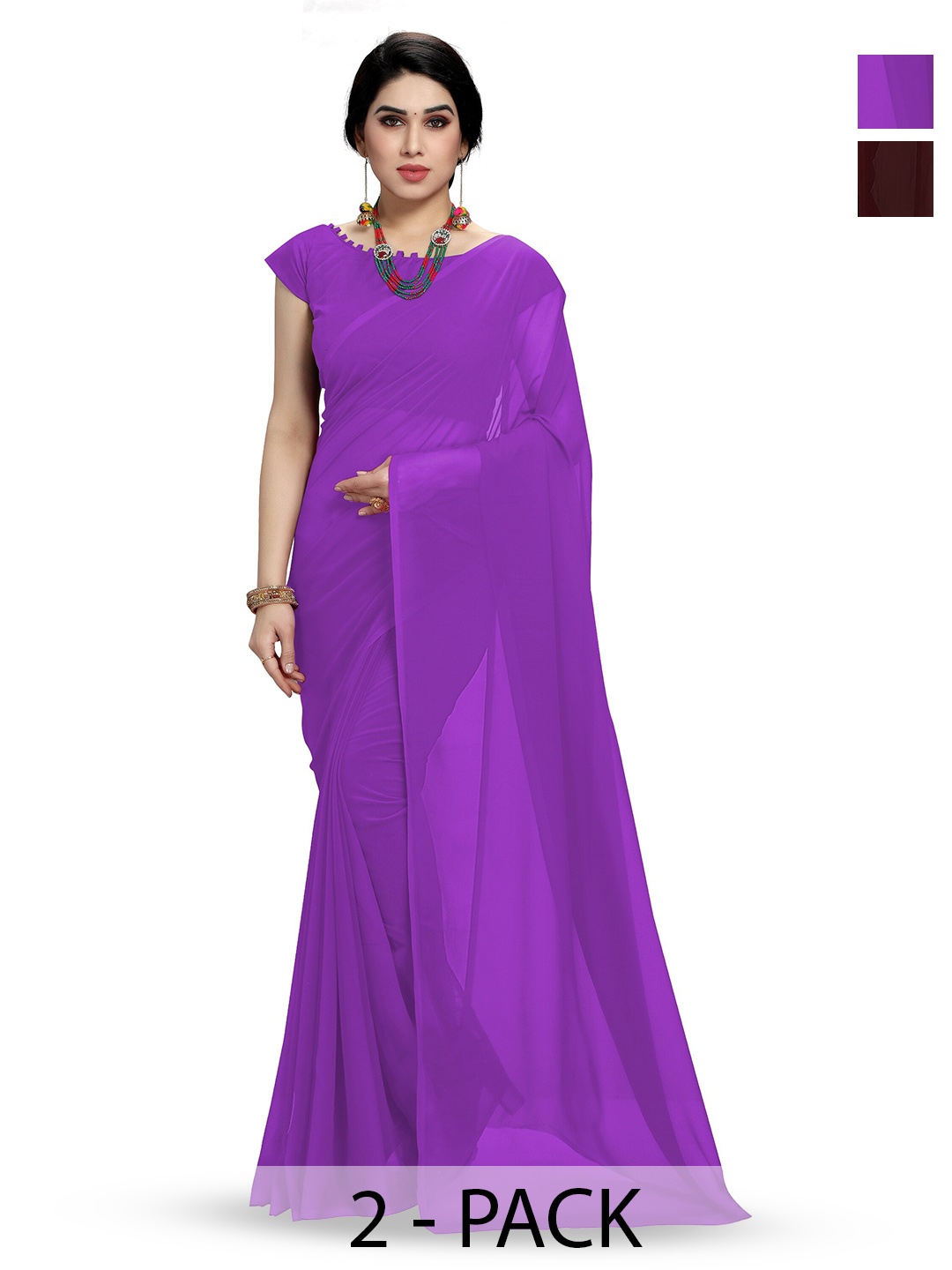 

ANAND SAREES Selection Of 2 Poly Georgette Sarees, Purple