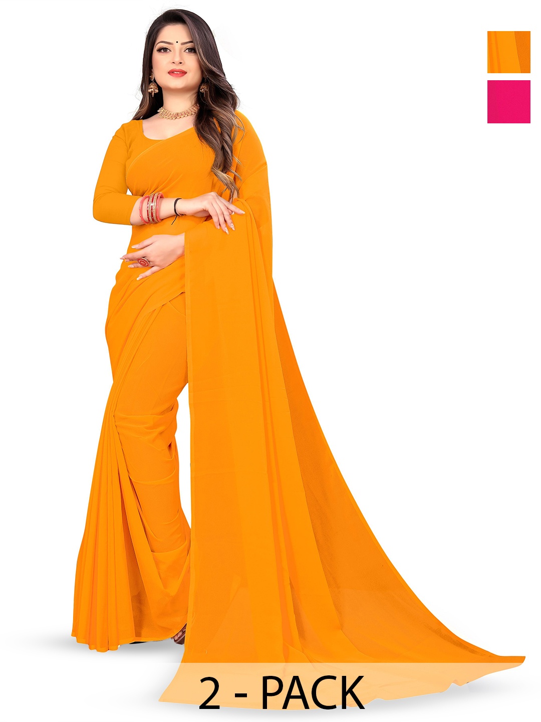 

ANAND SAREES Selection Of 2 Georgette Sarees, Pink