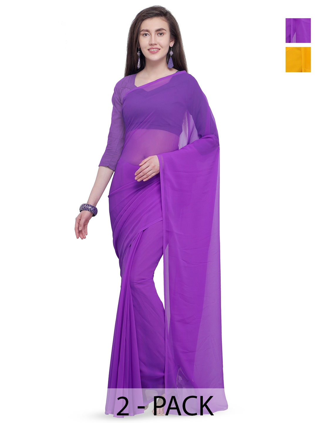 

ANAND SAREES Selection Of 2 Poly Georgette Sarees, Purple