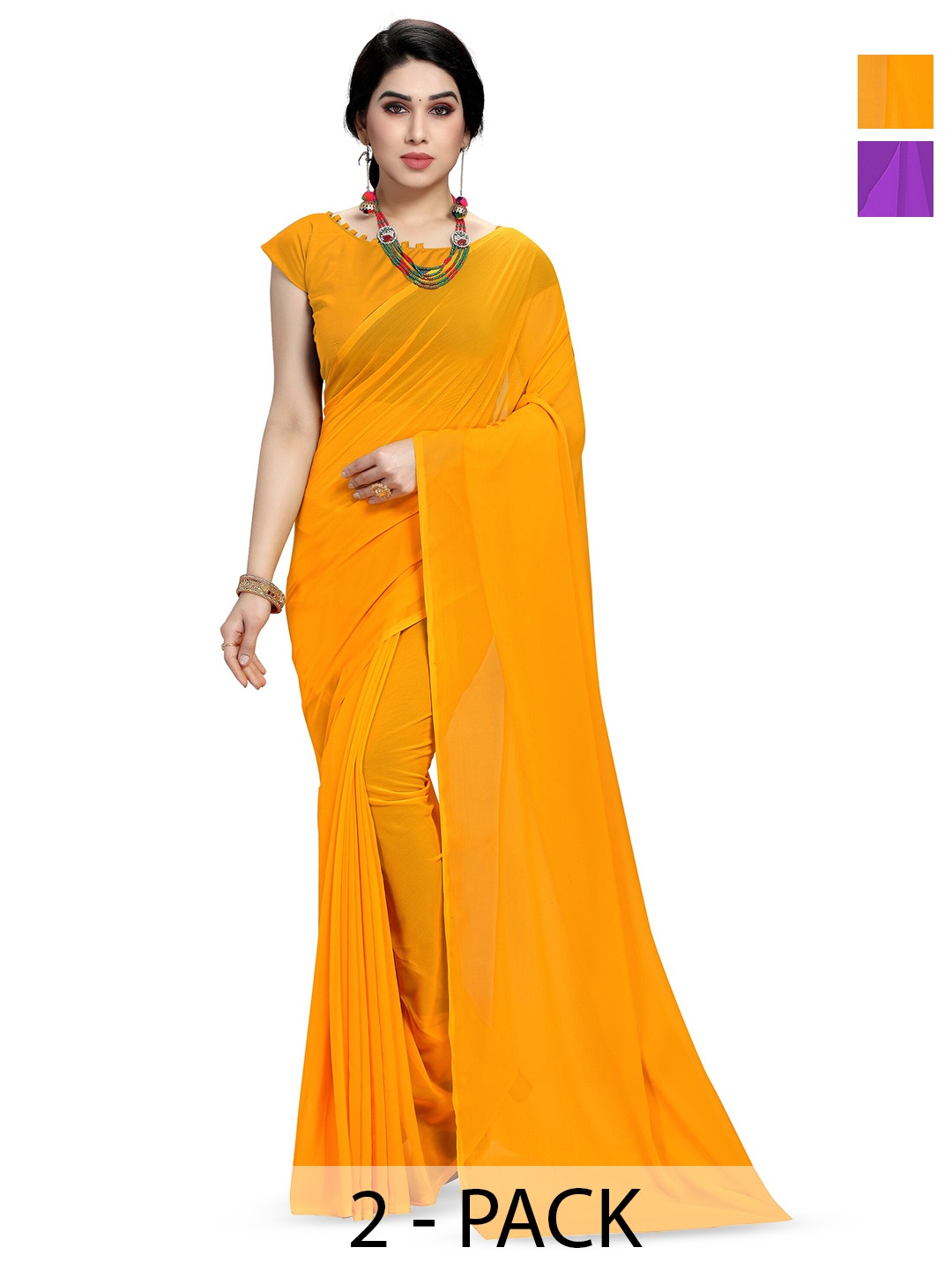 

ANAND SAREES Selection Of 2 Poly Georgette Sarees, Yellow