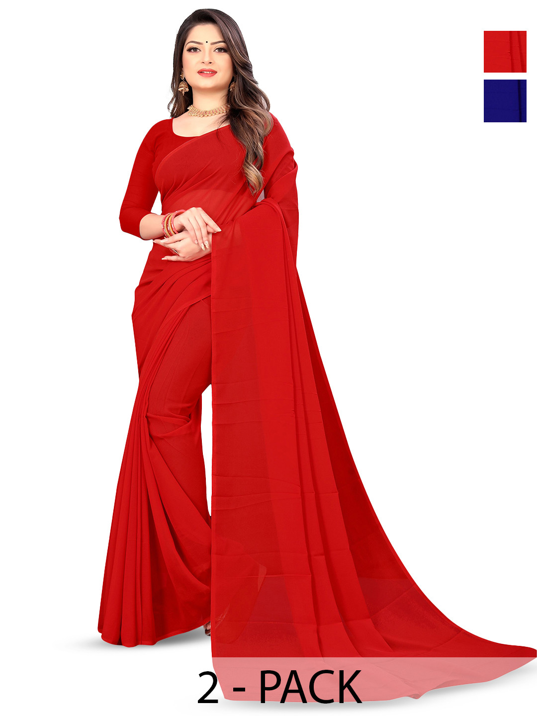 

ANAND SAREES Selection Of 2 Georgette Sarees, Blue
