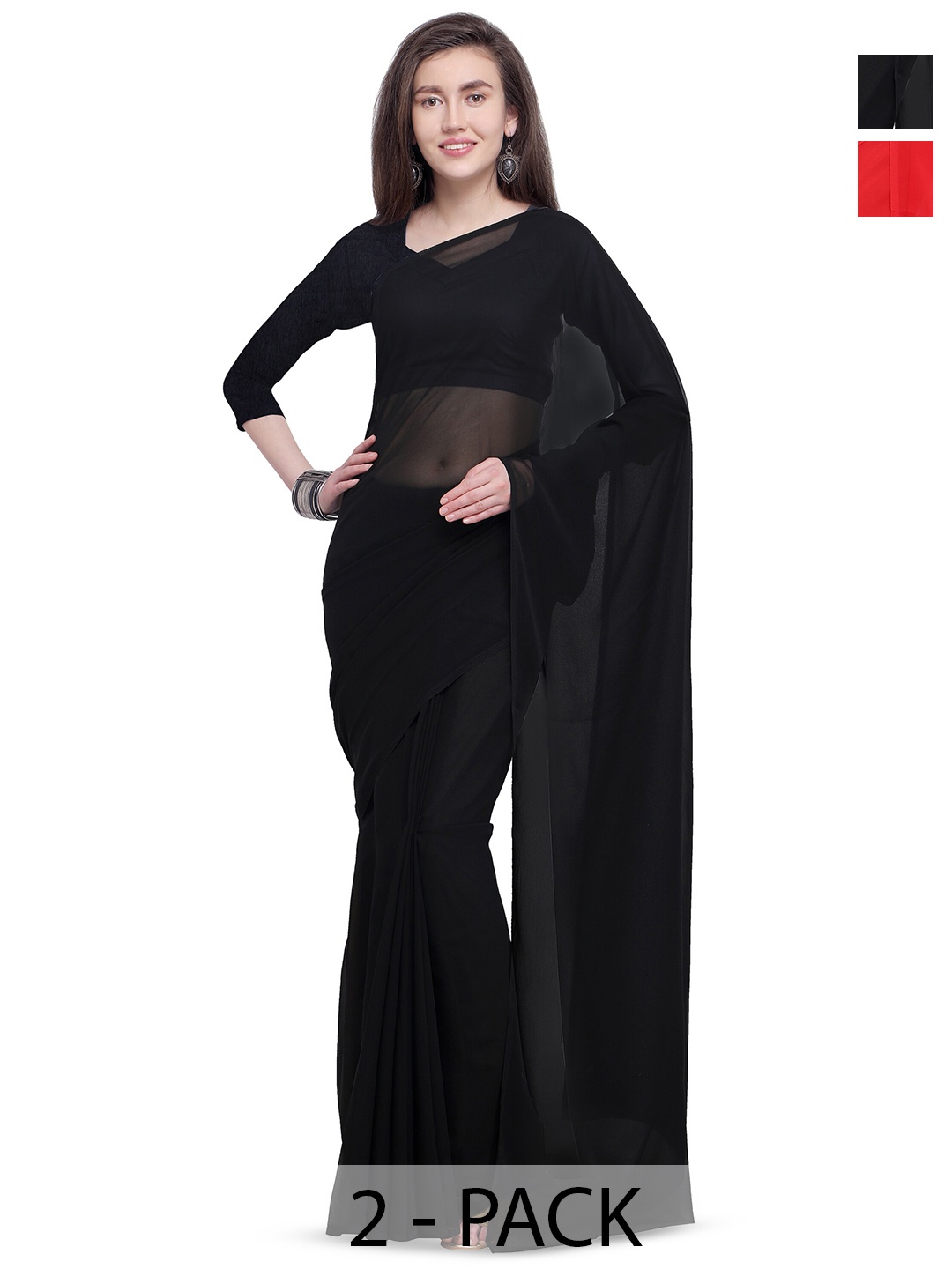 

ANAND SAREES Selection Of 2 Georgette Sarees, Black
