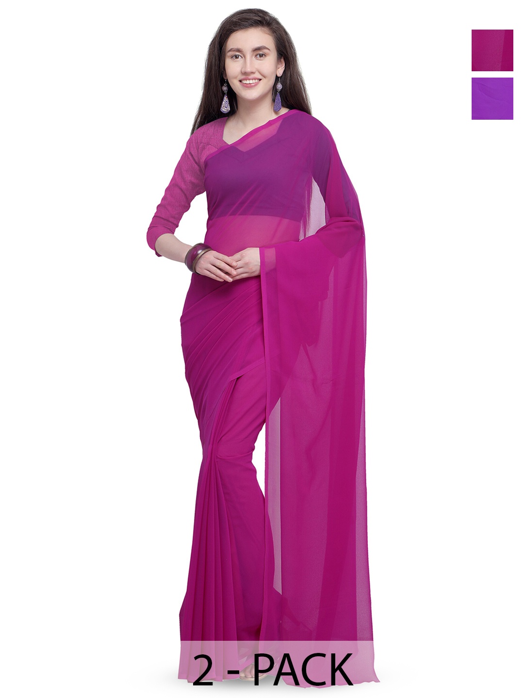 

ANAND SAREES Selection Of 2 Georgette Sarees, Pink
