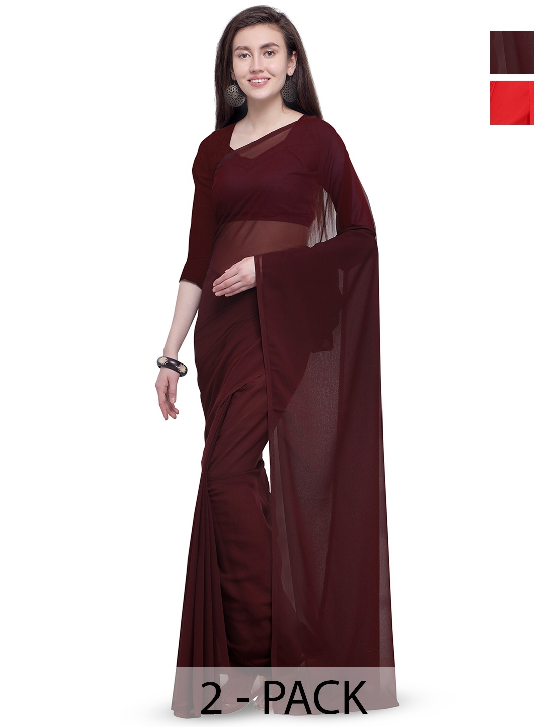

ANAND SAREES Selection of 2 Sarees, Burgundy