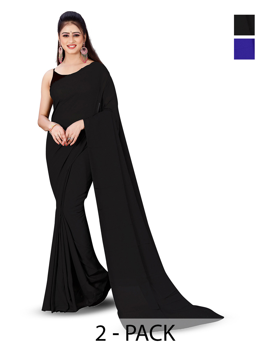 

ANAND SAREES Selection Of 2 Poly Georgette Sarees, Black