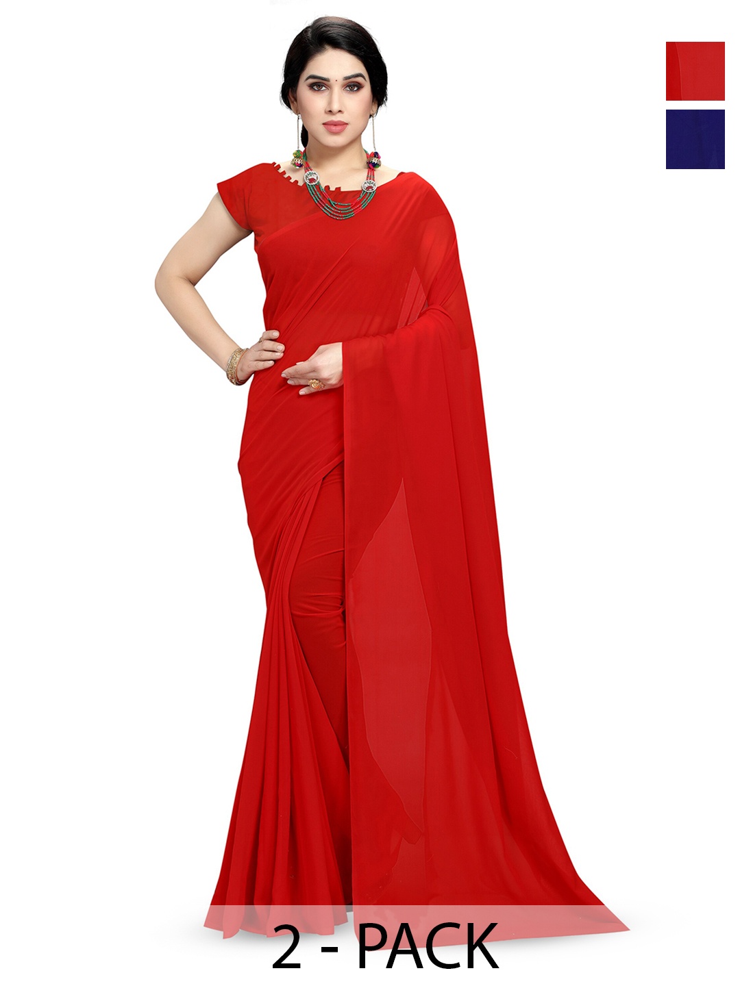 

ANAND SAREES Selection Of 2 Poly Georgette Sarees, Red