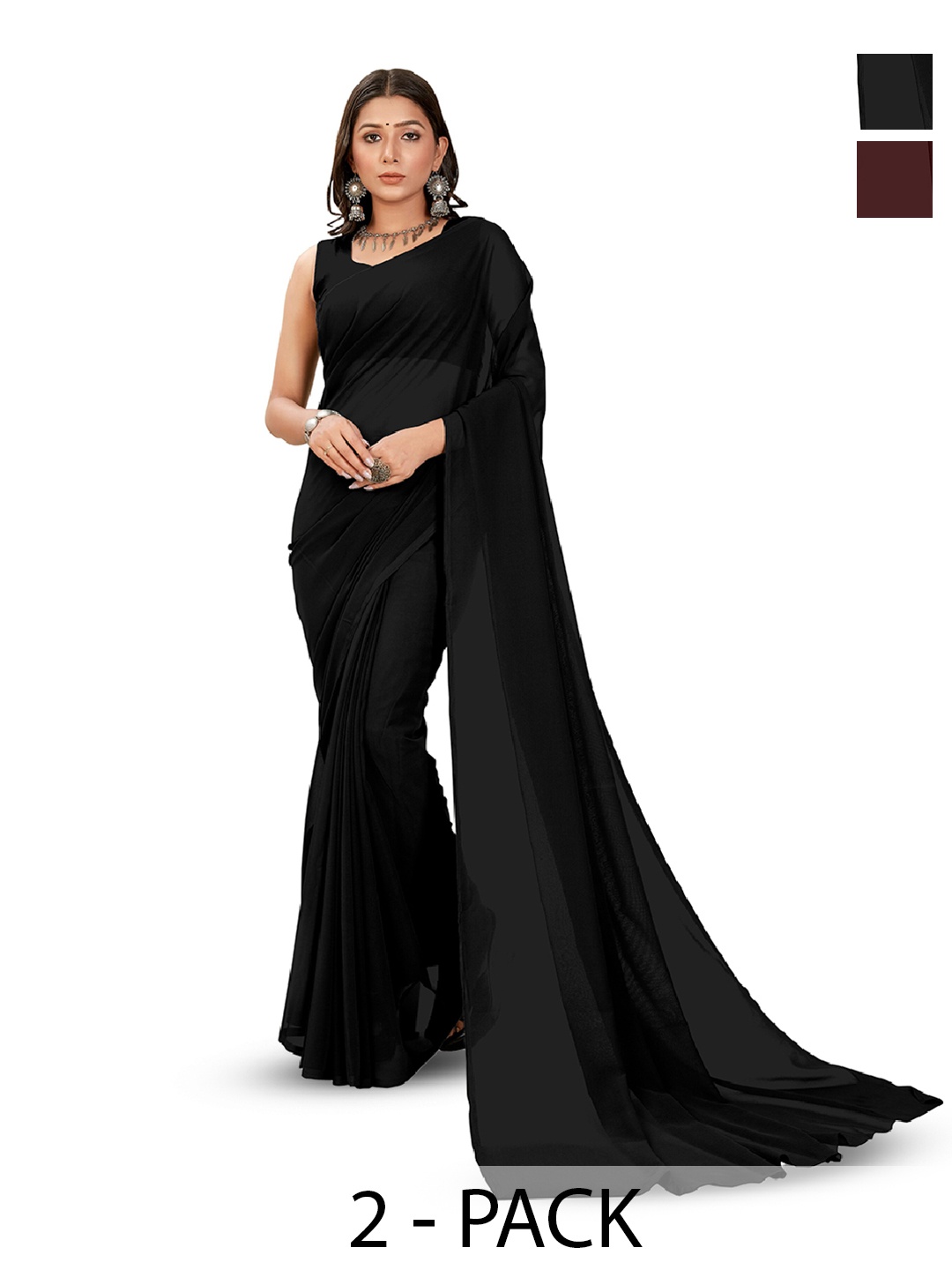 

ANAND SAREES Selection Of 2 Poly Georgette Sarees, Black