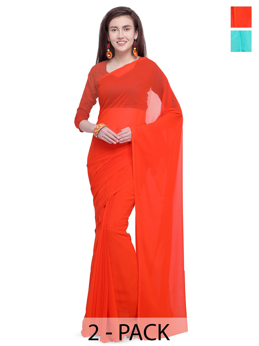

ANAND SAREES Selection Of 2 Poly Georgette Sarees, Blue