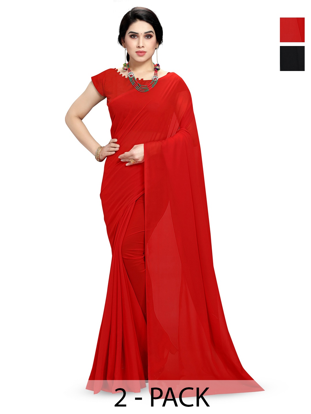 

ANAND SAREES Selection Of 2 Georgette Sarees, Black