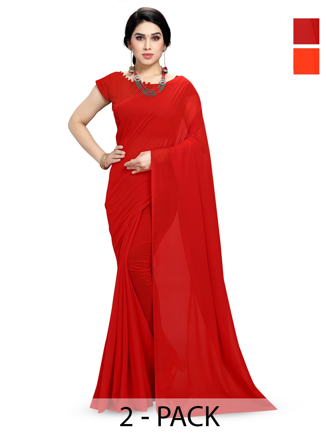 

ANAND SAREES Selection Of 2 Poly Georgette Sarees, Red