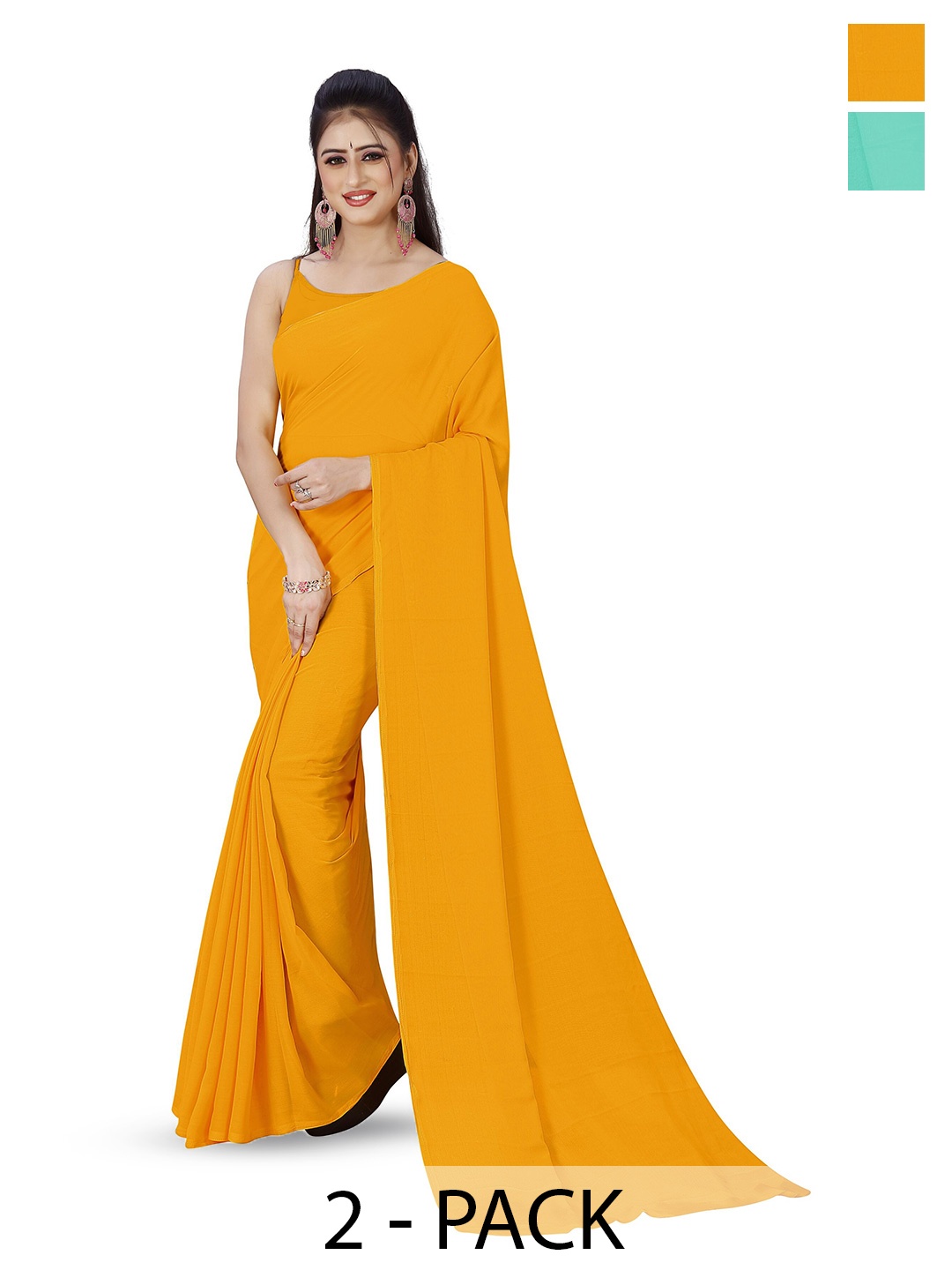 

ANAND SAREES Selection Of 2 Georgette Sarees, Yellow