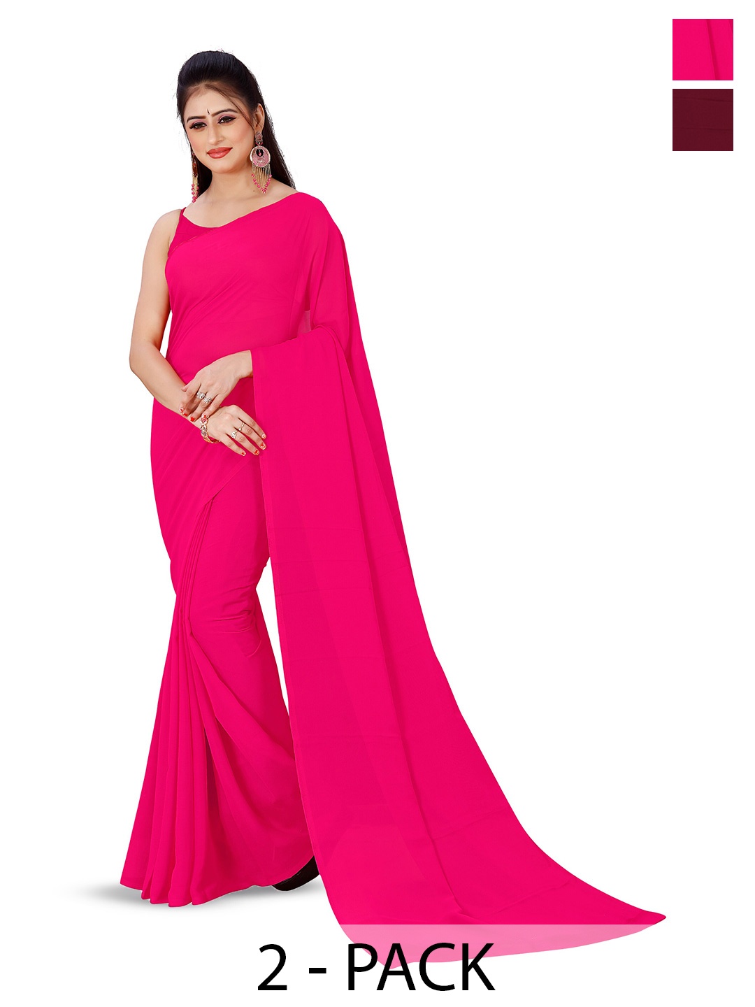 

ANAND SAREES Selection Of 2 Poly Georgette Sarees, Pink