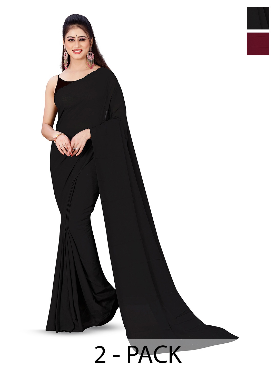 

ANAND SAREES Selection Of 2 Georgette Sarees, Maroon