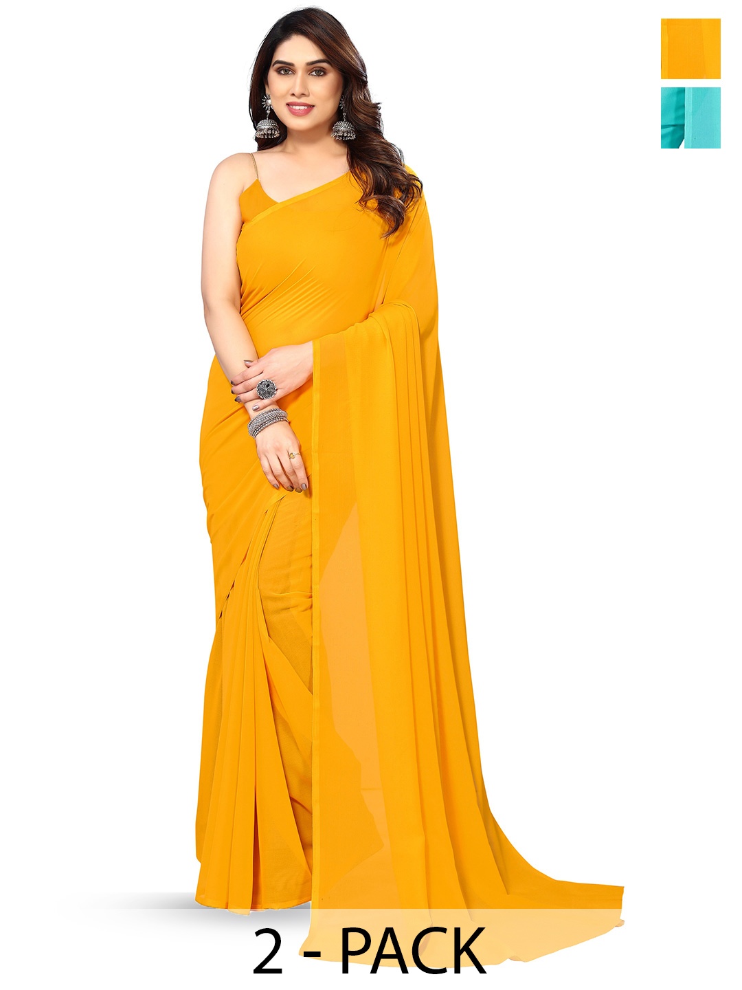 

ANAND SAREES Selection Of 2 Poly Georgette Sarees, Yellow