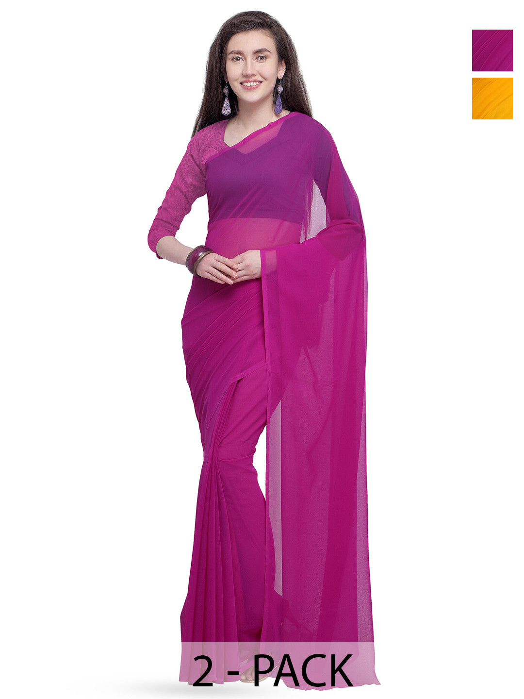 

ANAND SAREES Selection Of 2 Poly Georgette Sarees, Purple
