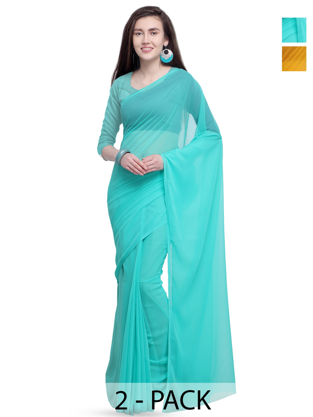 

ANAND SAREES Selection Of 2 Georgette Sarees, Turquoise blue