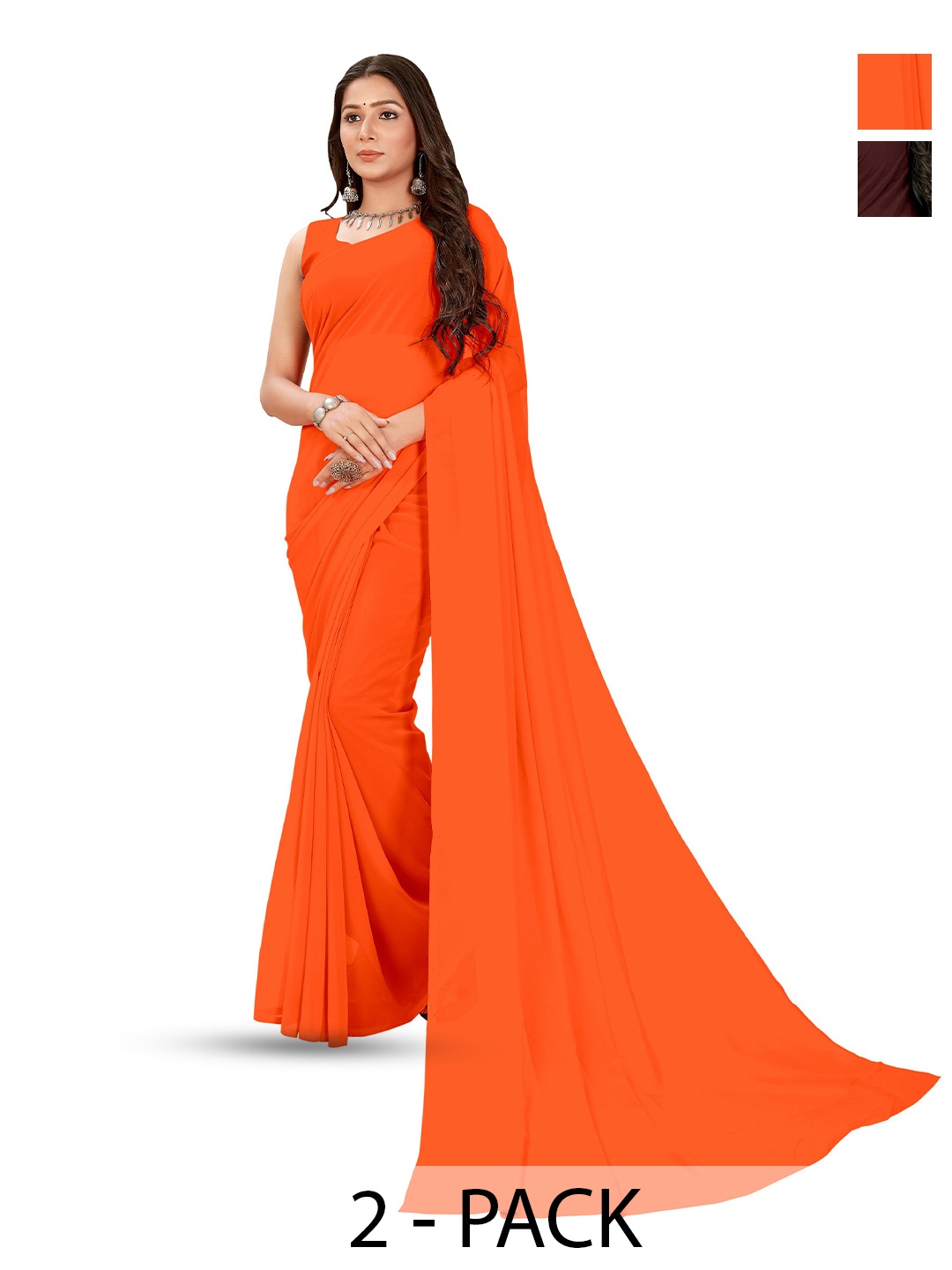 

ANAND SAREES Selection of 2 Sarees, Orange