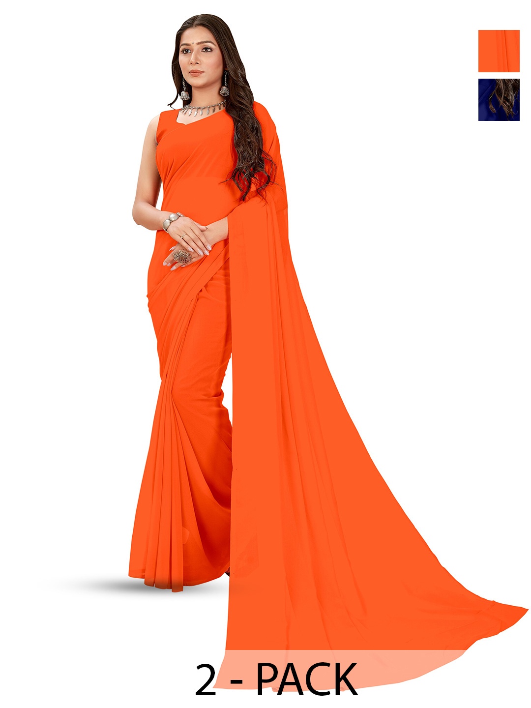 

ANAND SAREES Selection Of 2 Poly Georgette Sarees, Blue