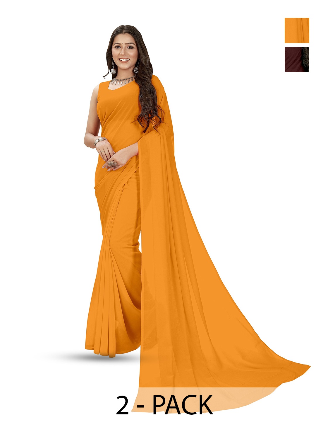 

ANAND SAREES Selection Of 2 Poly Georgette Sarees, Yellow