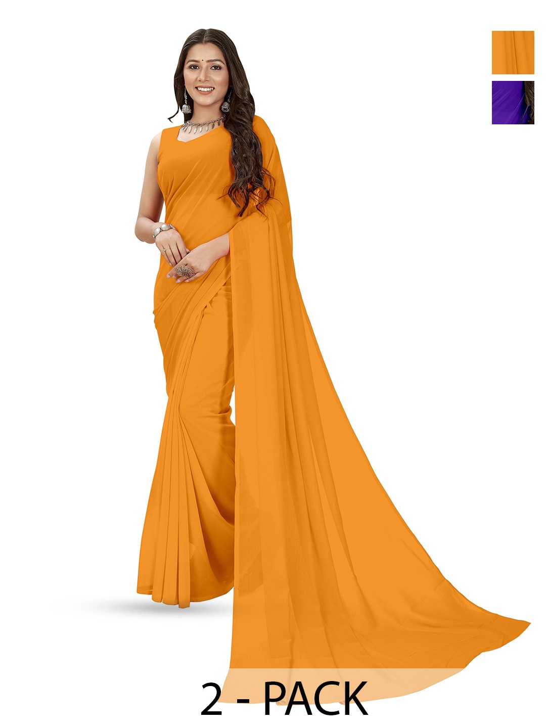 

ANAND SAREES Selection Of 2 Poly Georgette Sarees, Yellow