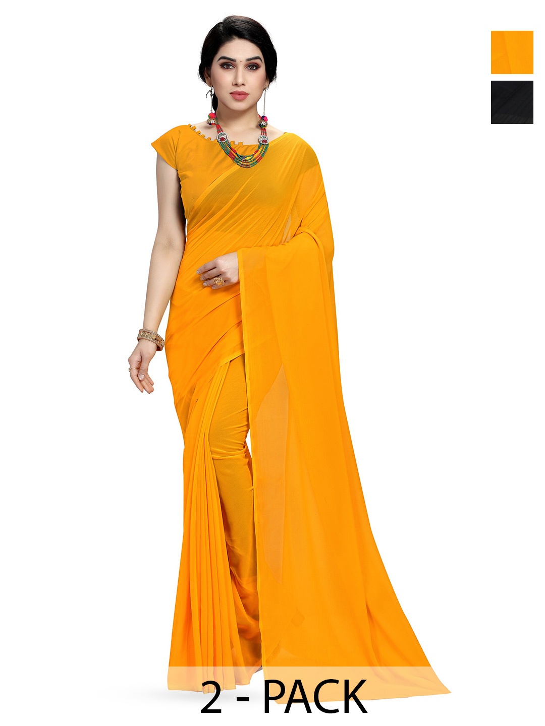 

ANAND SAREES Selection Of 2 Georgette Sarees, Yellow