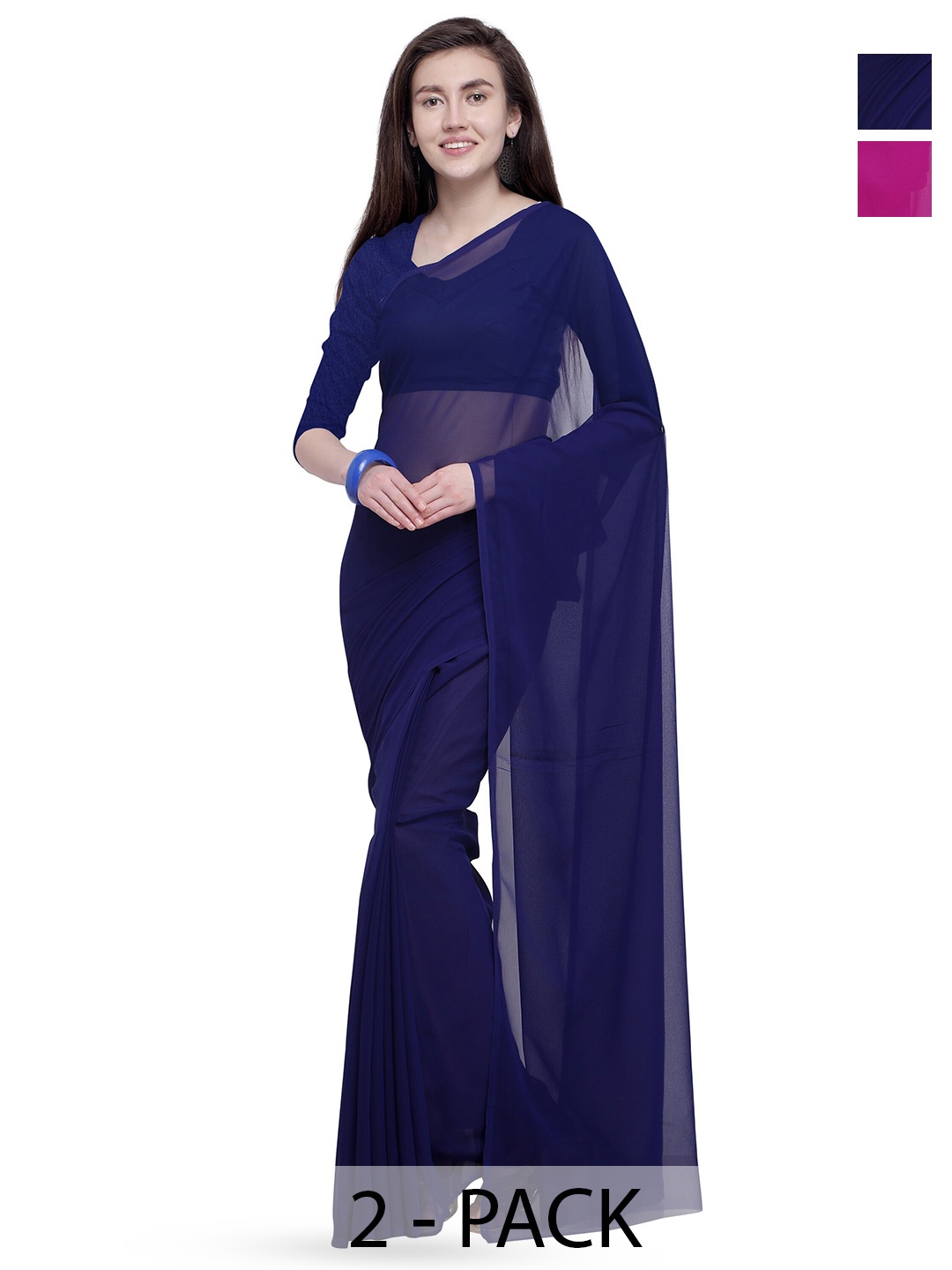 

ANAND SAREES Selection Of 2 Poly Georgette Sarees, Navy blue