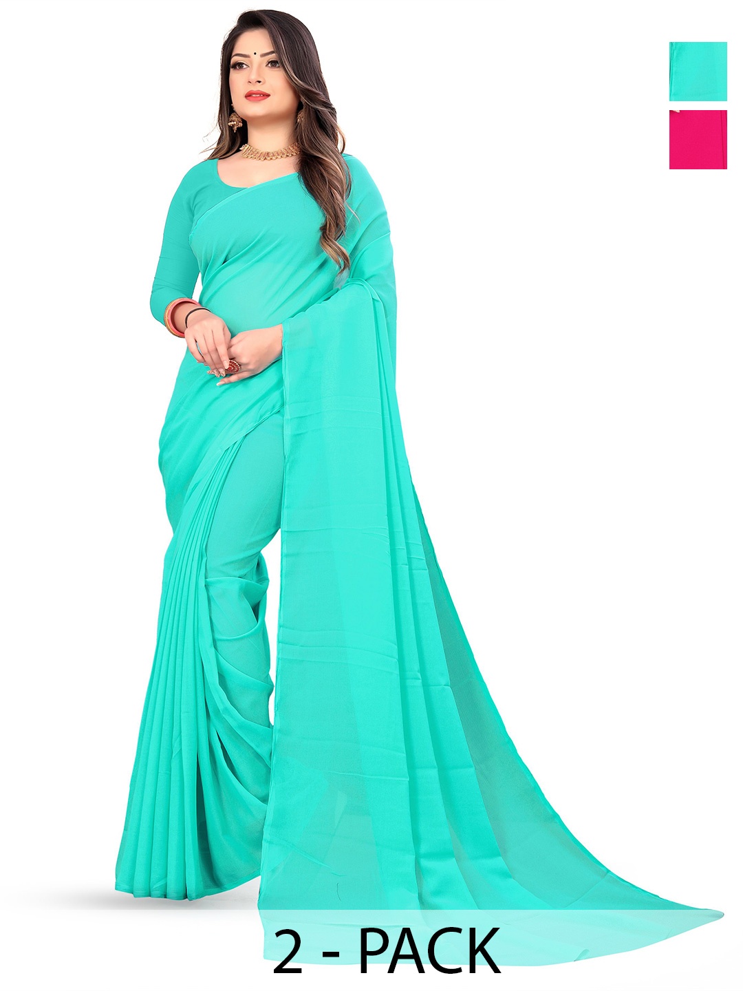 

ANAND SAREES Selection Of 2 Georgette Sarees, Pink