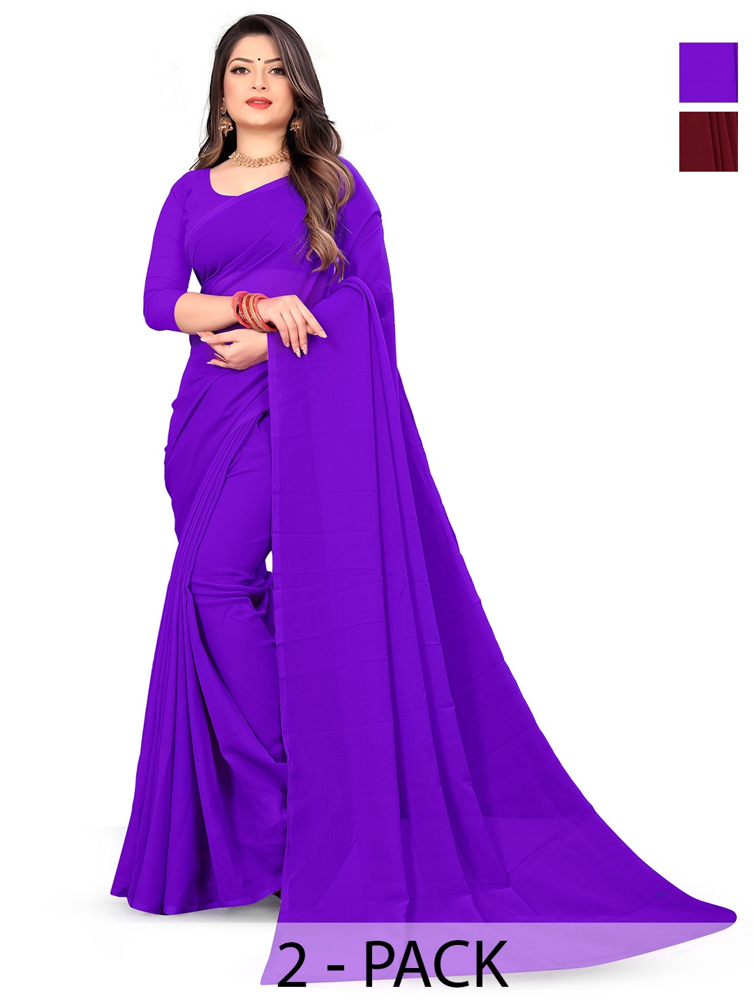 

ANAND SAREES Selection Of 2 Georgette Sarees, Burgundy
