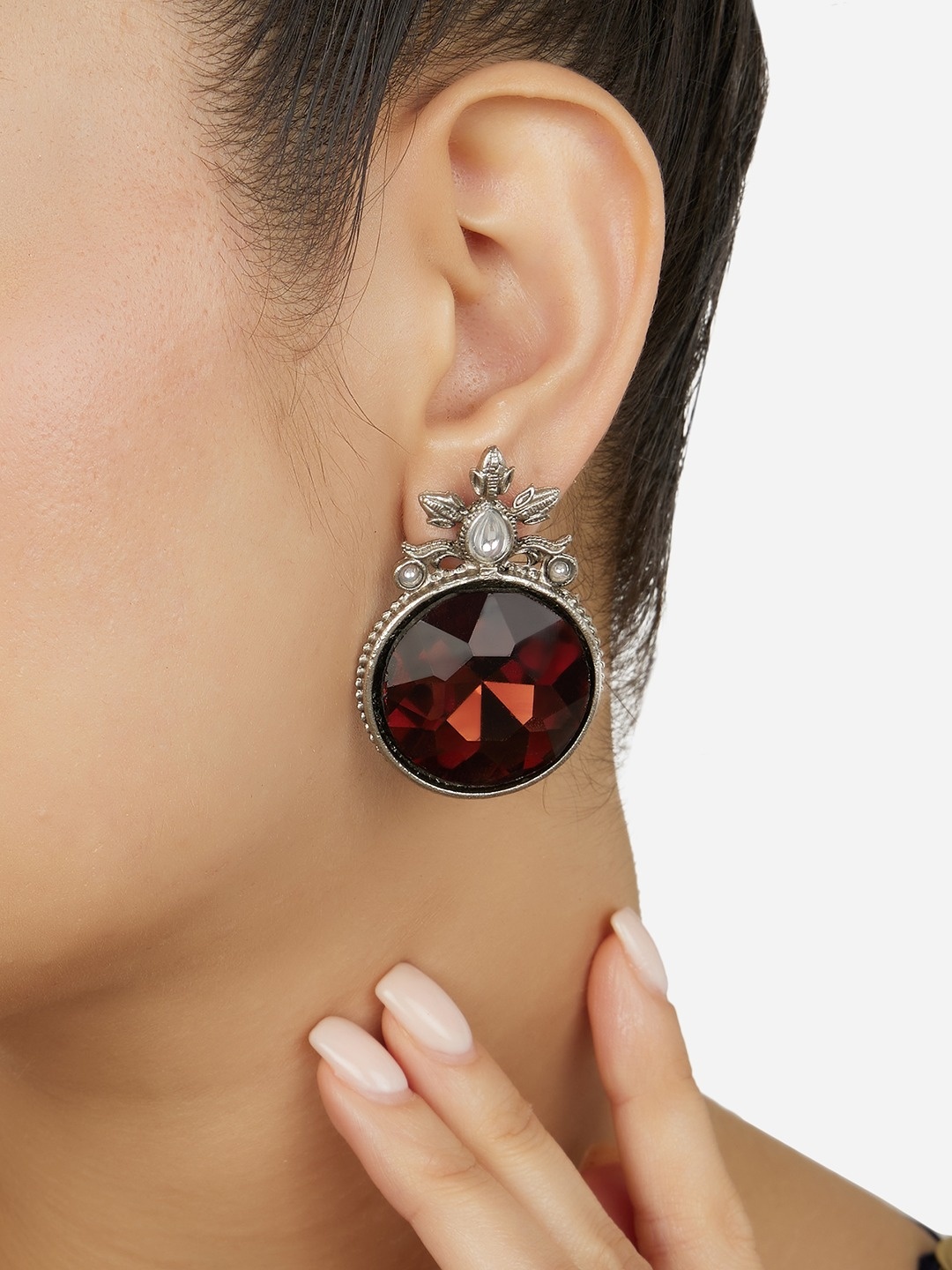 

Zaveri Pearls Silver Plated Contemporary Studs, Brown