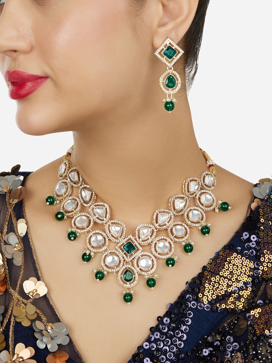 

Zaveri Pearls Gold-Plated Stone Studded Jewellery Set