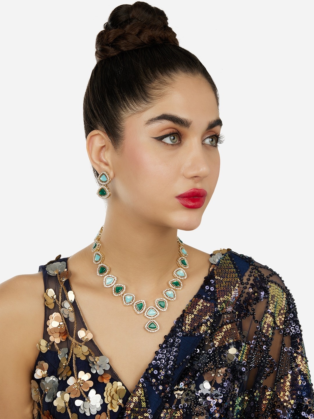

Zaveri Pearls Gold Plated Austrian Diamonds Studded Jewellery Set