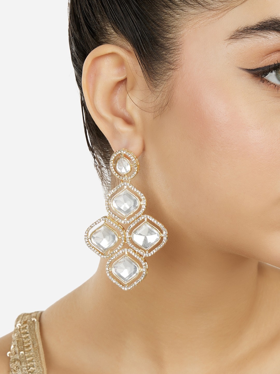 

Zaveri Pearls Gold Plated Contemporary Drop Earrings