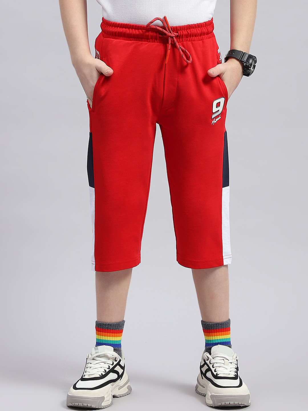 

Monte Carlo Boys Mid-Rise Cotton Shorts, Red