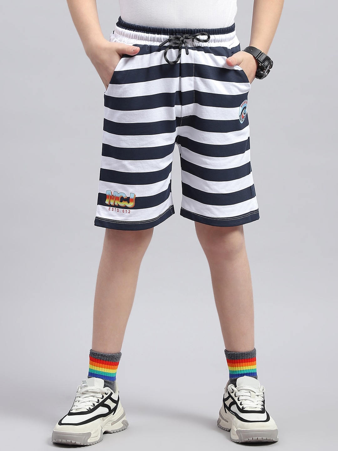 

Monte Carlo Boys Striped Cotton Shorts, White