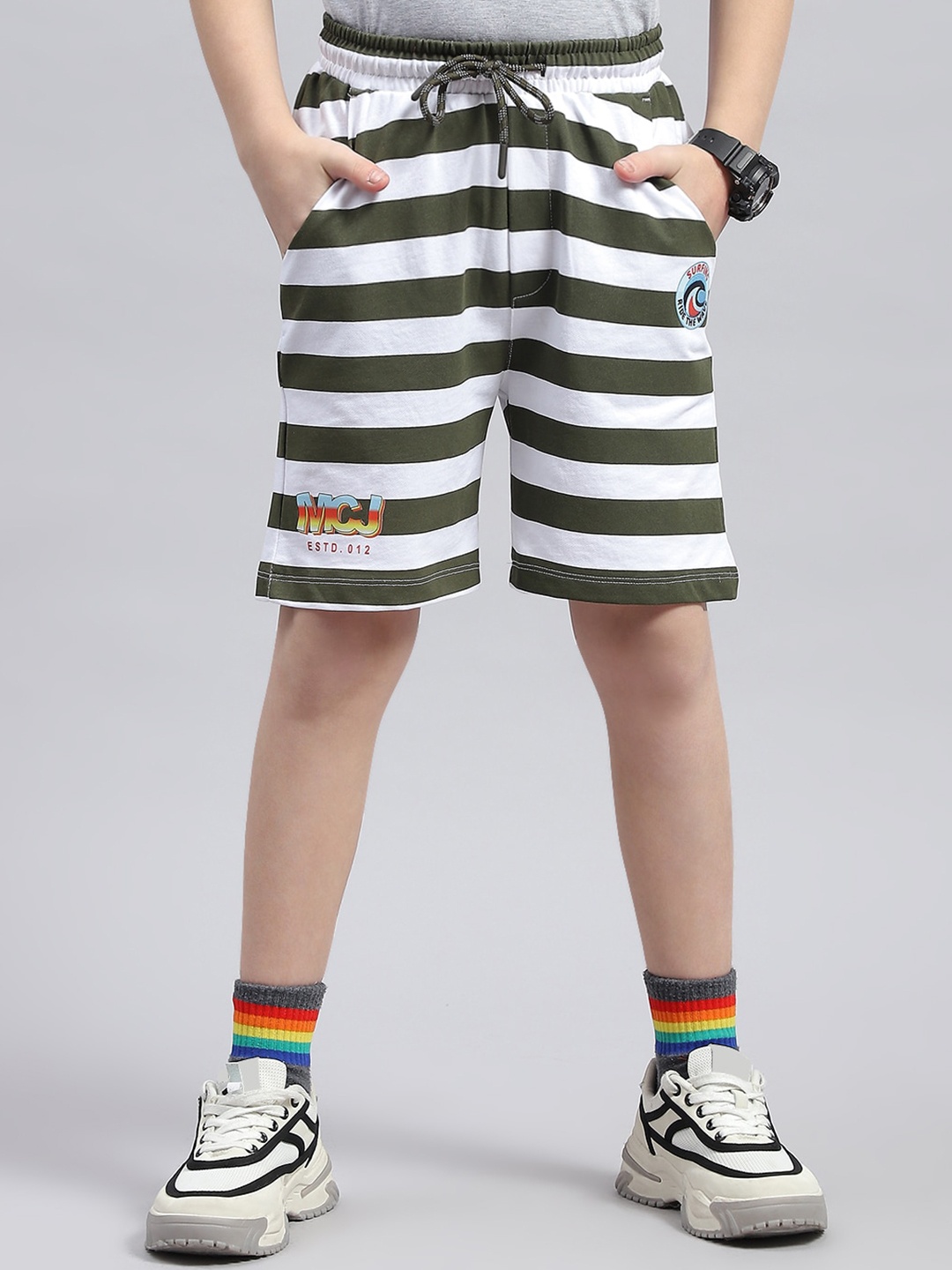 

Monte Carlo Boys Striped Cotton Shorts, White