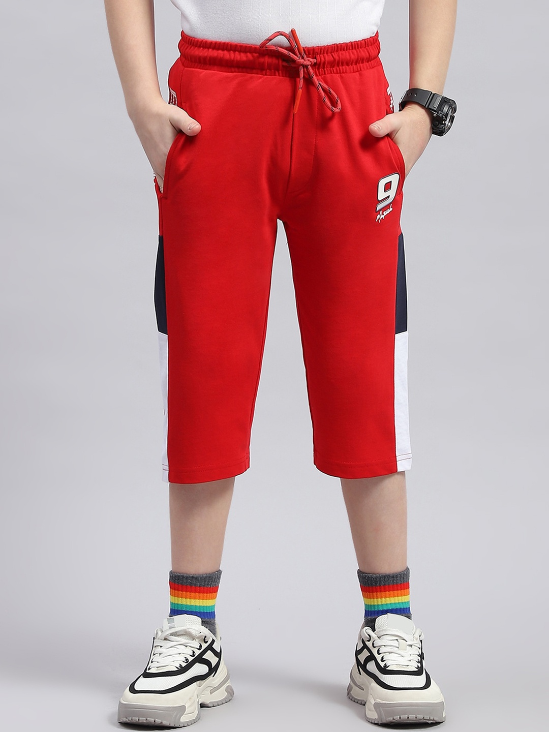 

Monte Carlo Boys Mid-Rise Cotton Shorts, Red