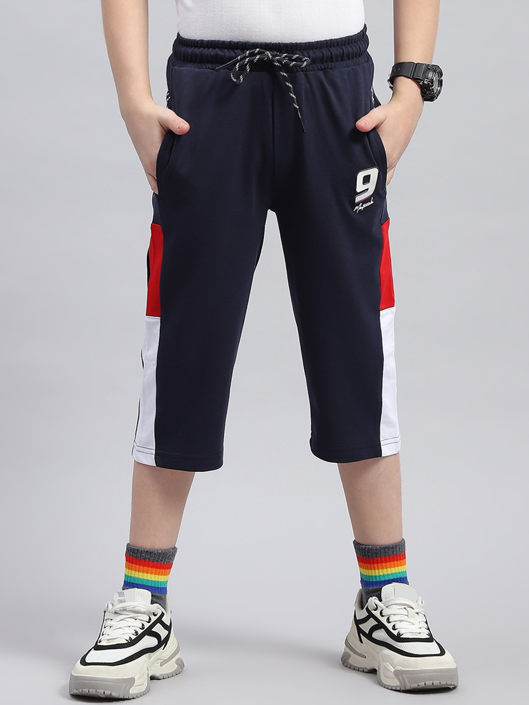 

Monte Carlo Boys Colourblocked Cotton Shorts, Navy blue