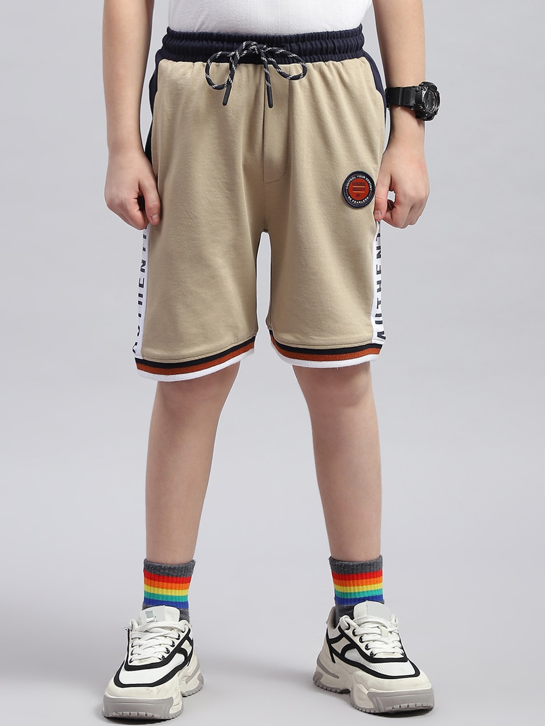

Monte Carlo Boys Typography Printed Cotton Shorts, Beige